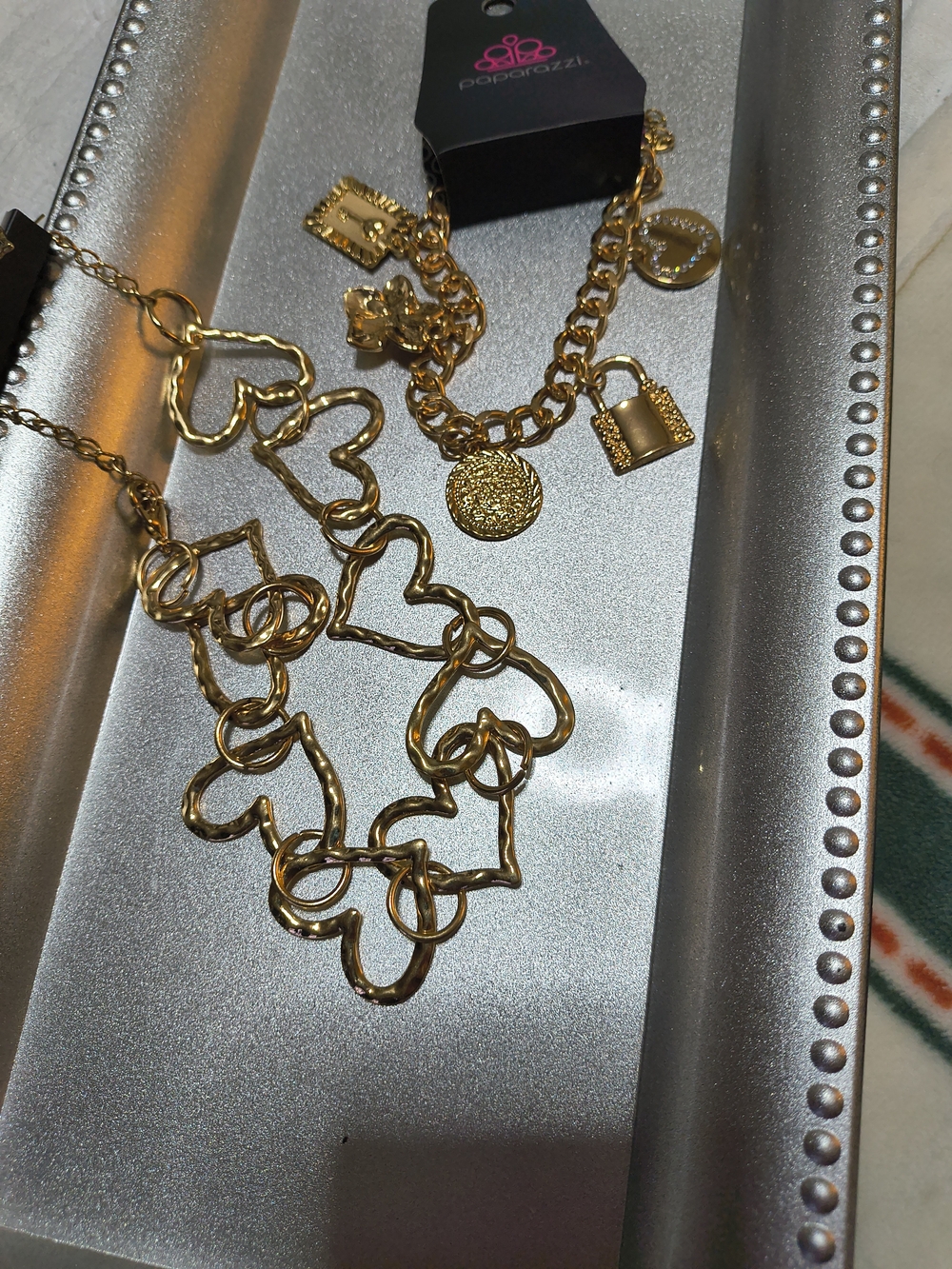 Paparazzi Gold Heart Link Necklace  Charm Bracelet Set -